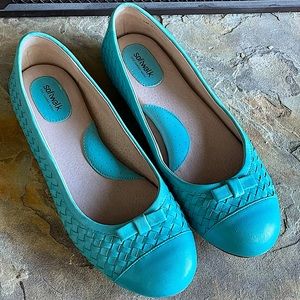 SOFT-WALK Naperville Turquoise Leather Ballet Flats, Comfy Balllet Flats : EUC